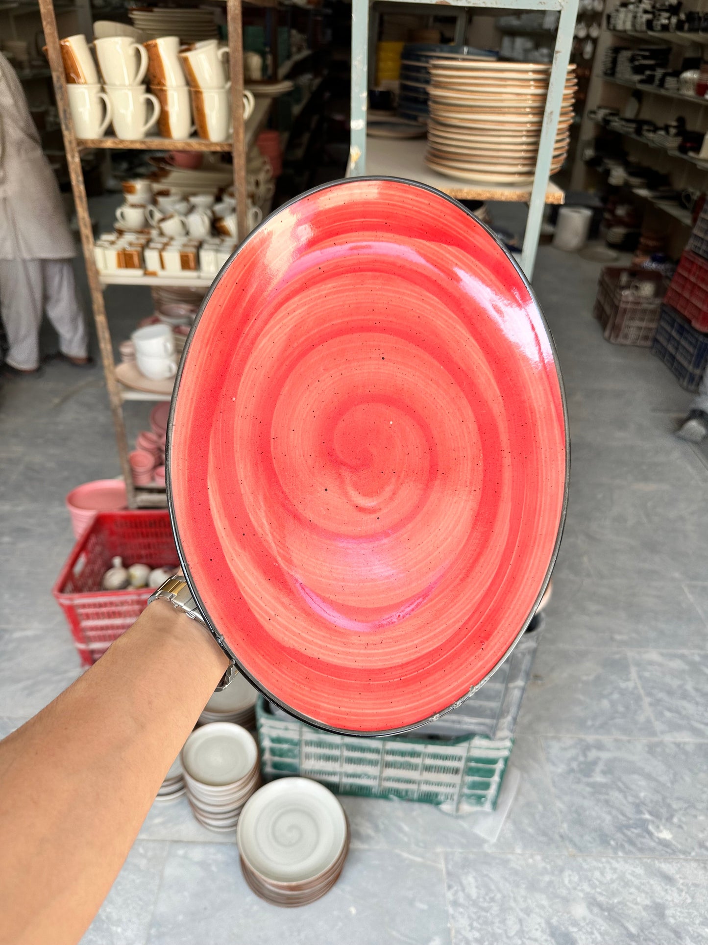 Leftover 13 inch Rimless Rice Dish ( Red Colorline Black line )