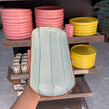 leftover 11.5"x6" YM Rectangular Platter ( Teal Colorline )