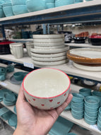 Leftover 4.5 inch Single Serving Bowl ( Glossy Off-White with Red Hearts )