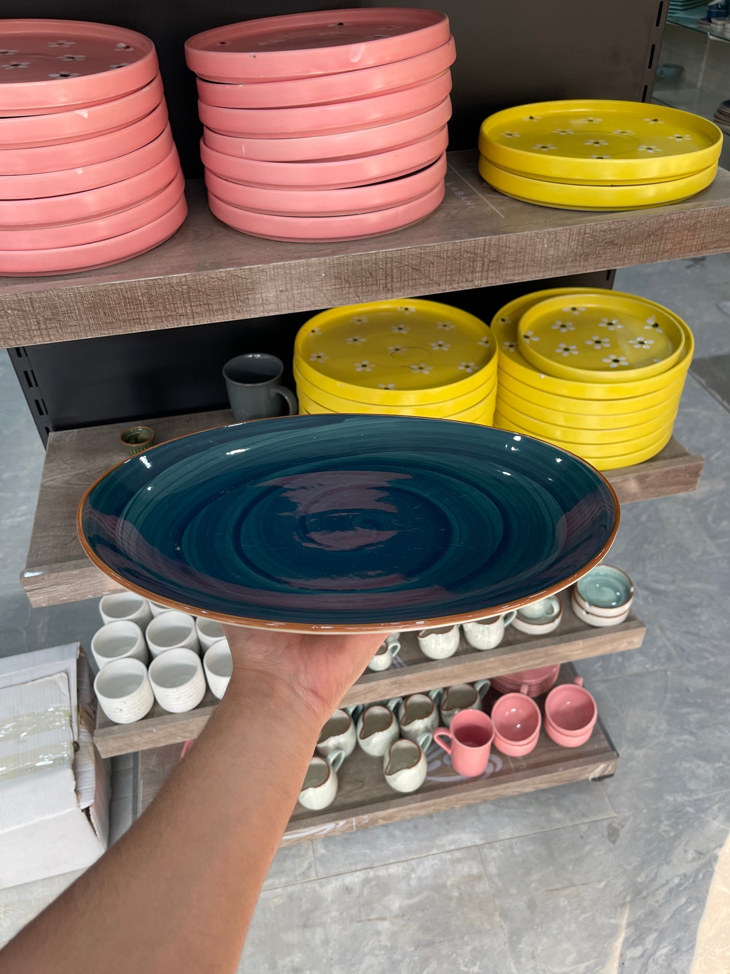 Leftover 13 inch Rimless Rice Dish ( Peacock Green Colorline )