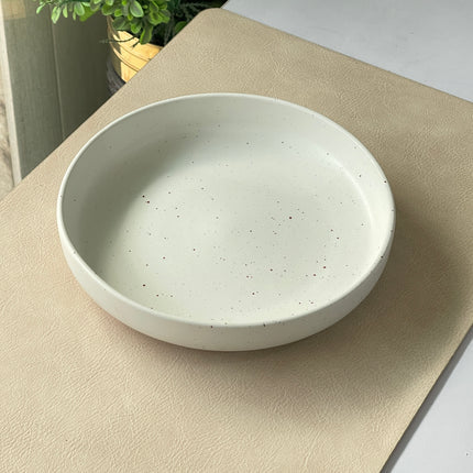 8 inch Deep Classic Plate ( White Matte with Brown Specks )