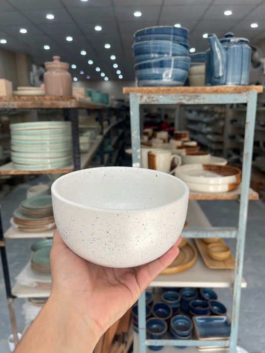 Leftover 6 inch Noodle Bowl ( White Matte with Black Specks )