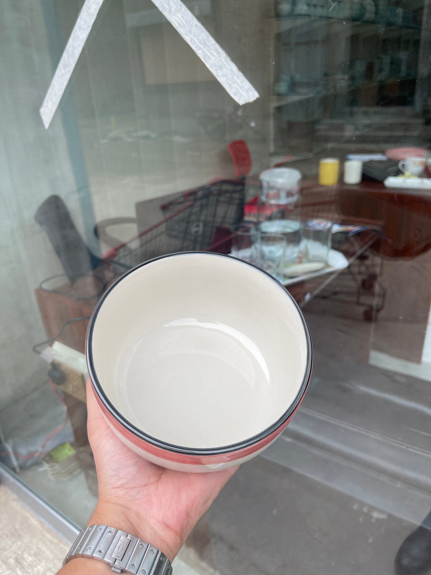 Leftover 6 inch Noodle Bowl ( Glossy Off-White with Red Stripe )