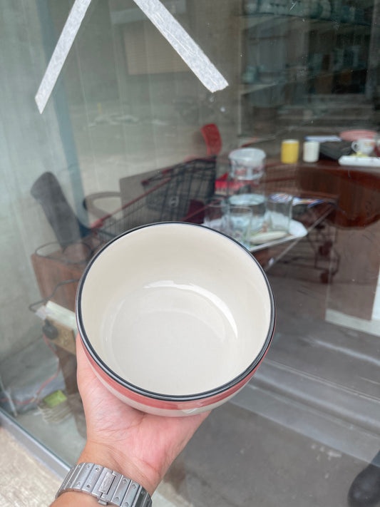 Leftover 6 inch Noodle Bowl ( Glossy Off-White with Red Stripe )