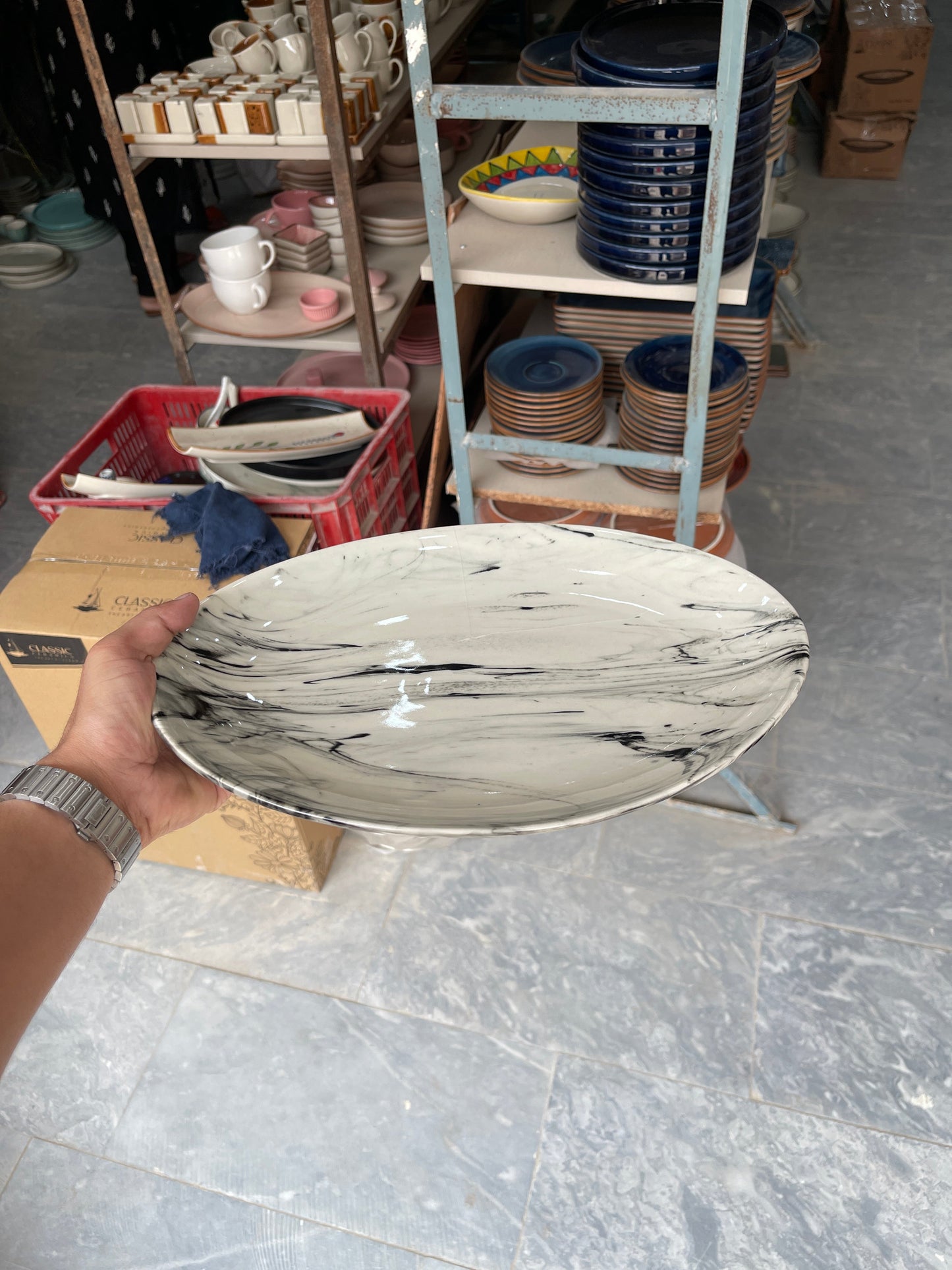 Leftover 13 inch Rimless Rice Dish ( Black Marble )