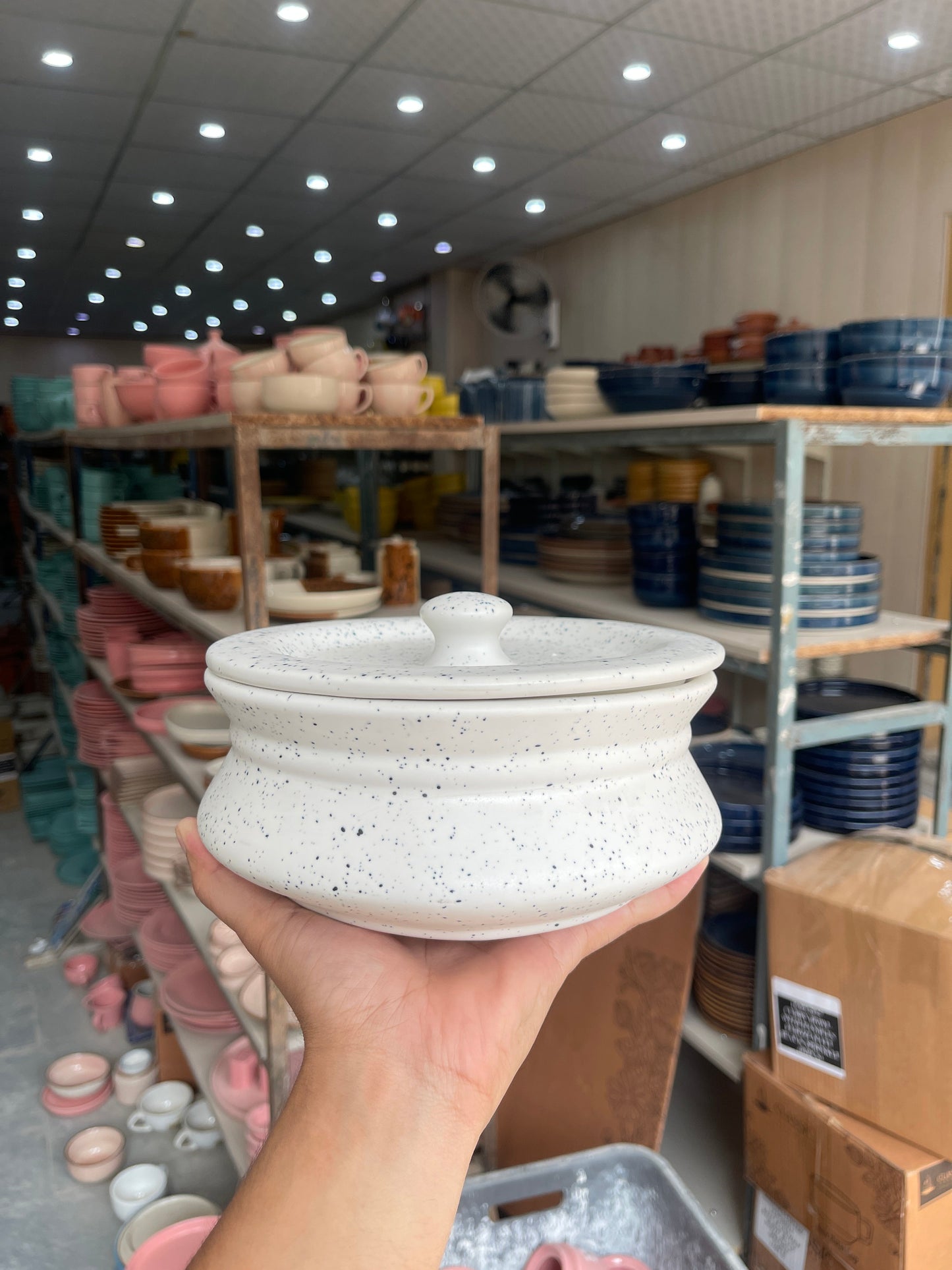 Leftover 8 inch Handi ( White Matte with Black Specks )