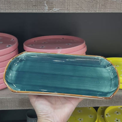 leftover 11.5"x6" YM Rectangular Platter ( Peacock Green Colorline )