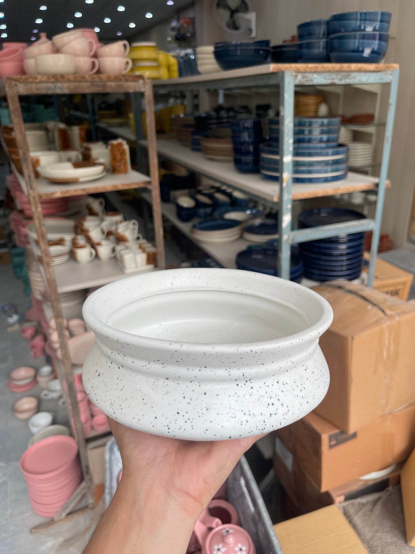 Leftover 8 inch Handi ( White Matte with Black Specks )