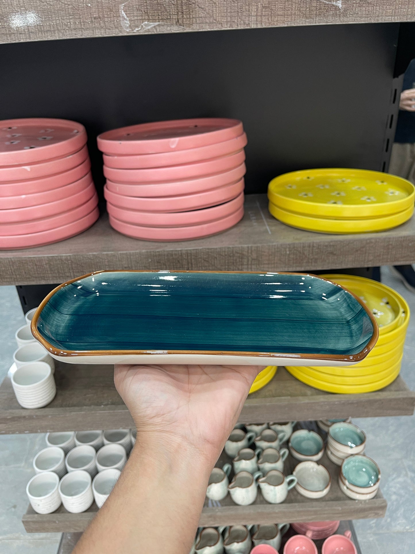 leftover 11.5"x6" YM Rectangular Platter ( Peacock Green Colorline )