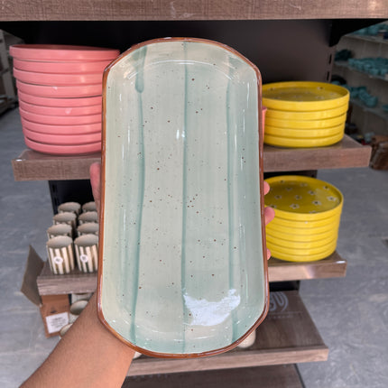 leftover 11.5"x6" YM Rectangular Platter ( Teal Colorline )