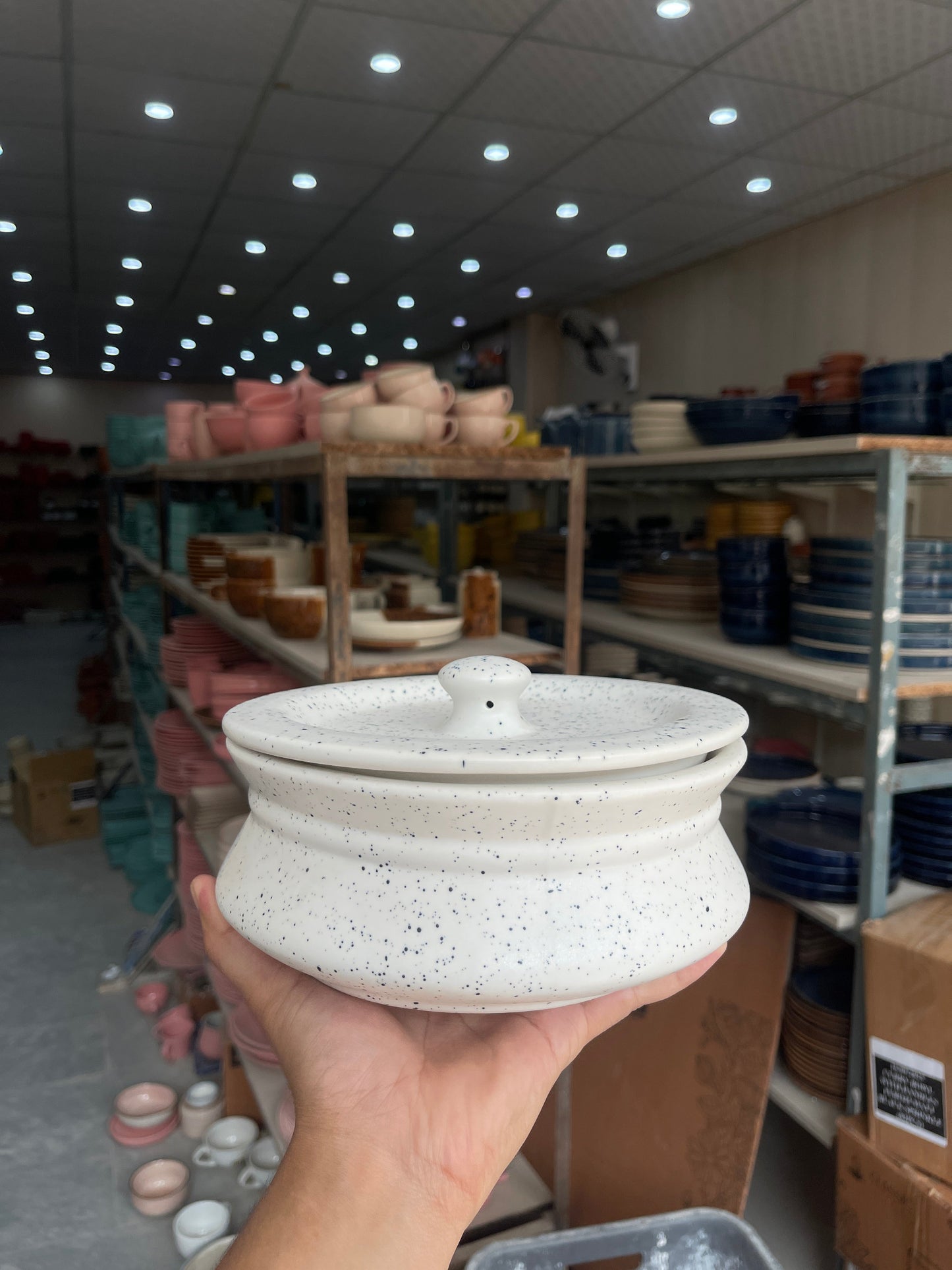 Leftover 8 inch Handi ( White Matte with Black Specks )