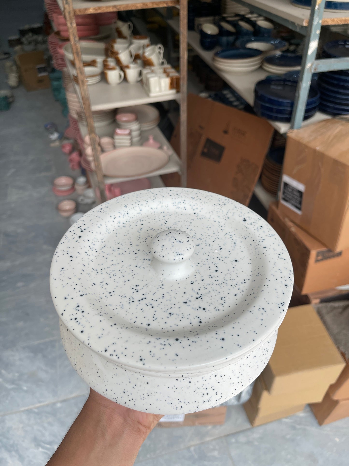 Leftover 8 inch Handi ( White Matte with Black Specks )