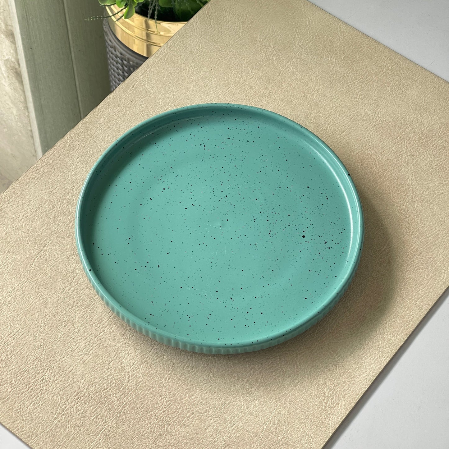 8 inch Pebble Edge Classic Plate ( Firozi Matte with black specks )