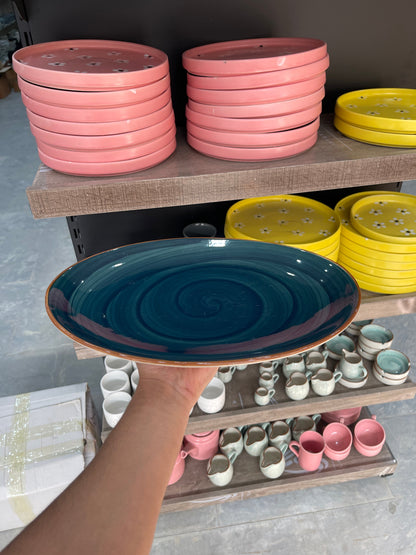 Leftover 13 inch Rimless Rice Dish ( Peacock Green Colorline )