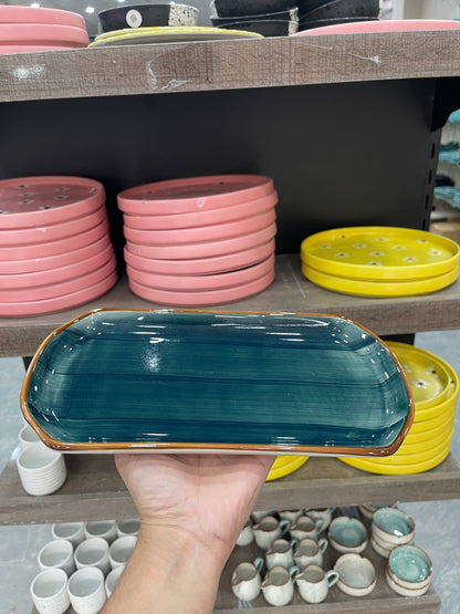 leftover 11.5"x6" YM Rectangular Platter ( Peacock Green Colorline )