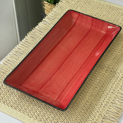 11.5"x6" Rectangular Platter ( Red Colorline with Black Line )