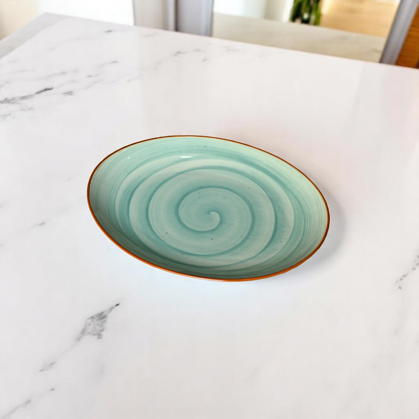 13 inch Rimless Rice Dish ( Teal Colorline )
