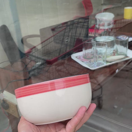 Leftover 6 inch Noodle Bowl ( Glossy Off-White with Red Stripe )