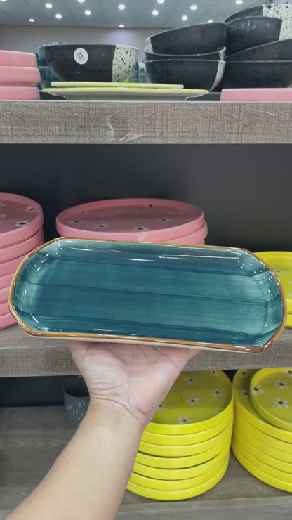 leftover 11.5"x6" YM Rectangular Platter ( Peacock Green Colorline )