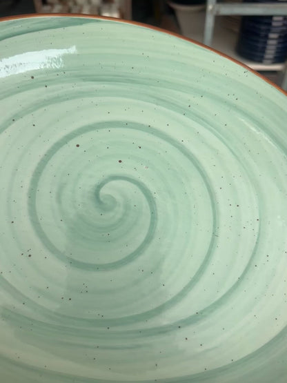 Leftover 13 inch Rimless Rice Dish ( Teal Colorline Brown line )